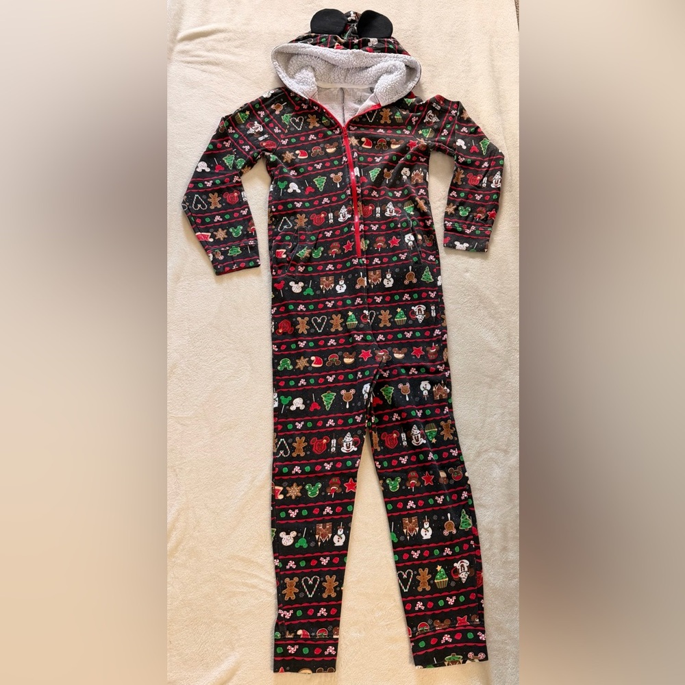 Disney Christmas Mickey Holiday Hooded Onesie Pajamas Size S